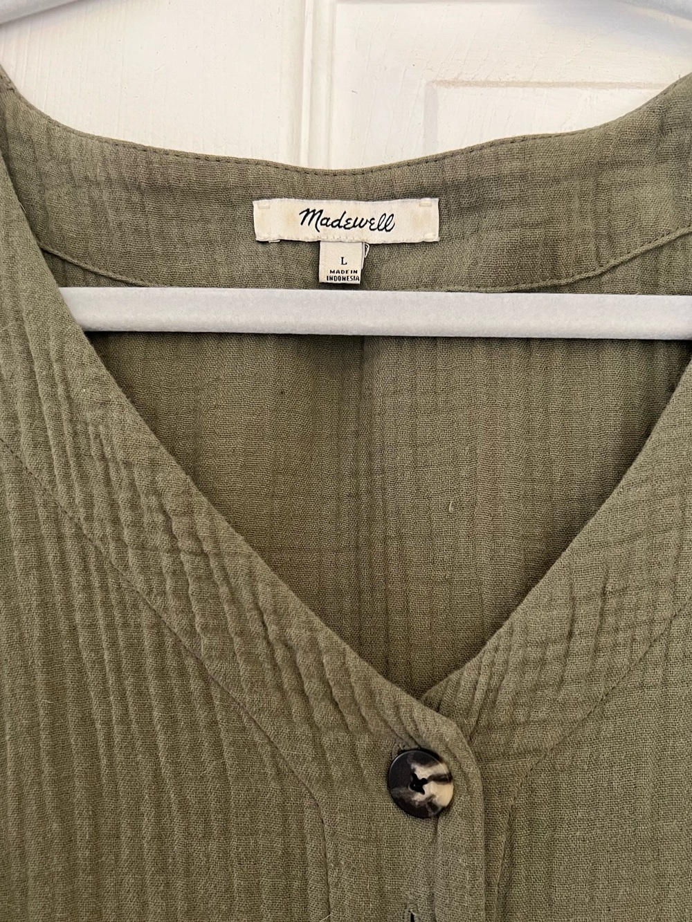 Madewell Light Spun Olive Green Button-Front Midi Dress - Picture 3 of 4
